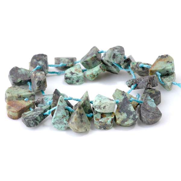 African Turquoise 9x13-12x16mm Top Drill Irregular Flat Drop - 15-16 Inch