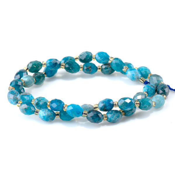 Blue Apatite 7x8mm Faceted Rice Bead - 15-16 Inch