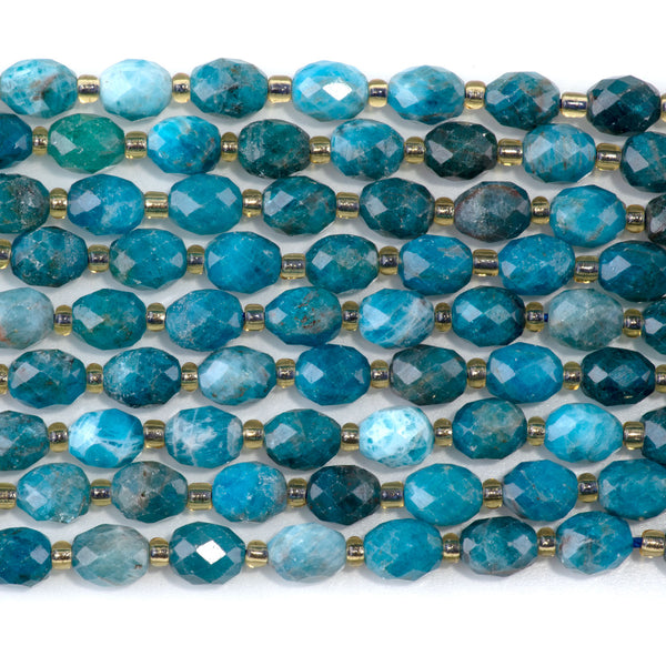 Blue Apatite 7x8mm Faceted Rice Bead - 15-16 Inch