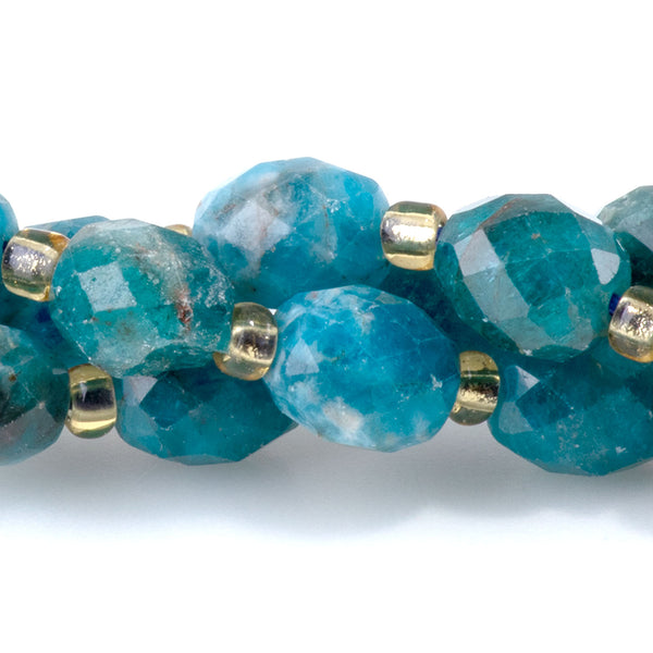 Blue Apatite 7x8mm Faceted Rice Bead - 15-16 Inch