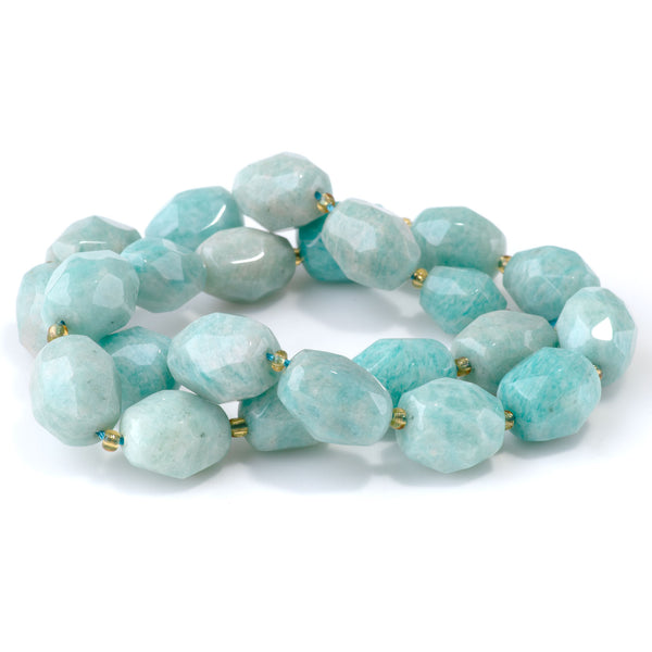 Brazilian Amazonite 10x13-14x17mm Faceted Tumble Nugget - 15-16 Inch