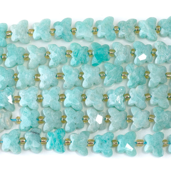 Brazilian Amazonite 10x8mm Faceted Butterfly A Grade - 15-16 Inch