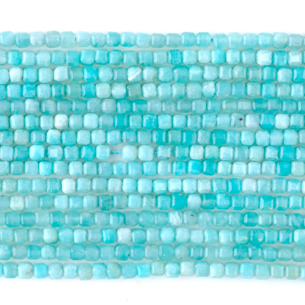 Brazilian Amazonite 3mm Table Cut Cube A Grade Bead - 15-16 Inch