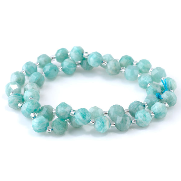 Brazilian Amazonite 7x8mm Faceted Round Nugget - 15-16 Inch