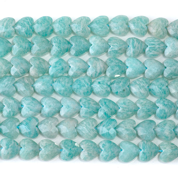 Brazilian Amazonite 8mm Faceted Puff Heart A Grade - 15-16 Inch