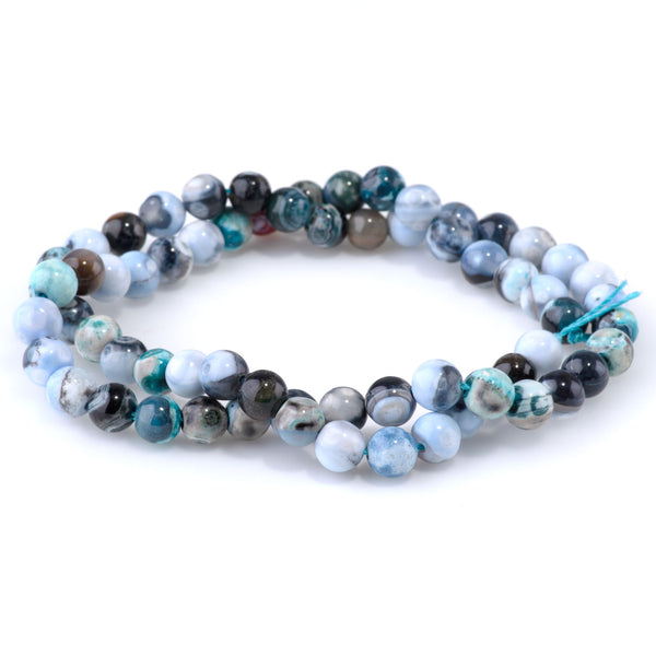 Blue Black Porcelain Agate 6mm Round - 15-16 inch
