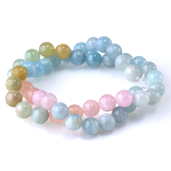 Banded Mixed Beryl (Morganite)  8mm Round A Grade - 15-16 Inch
