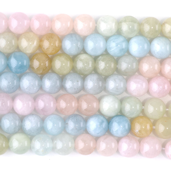 Banded Mixed Beryl (Morganite)  8mm Round A Grade - 15-16 Inch