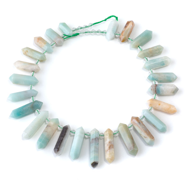 Black Gold Amazonite 12x25-40mm Graduated Top Drilled Points - 15-16 Inch