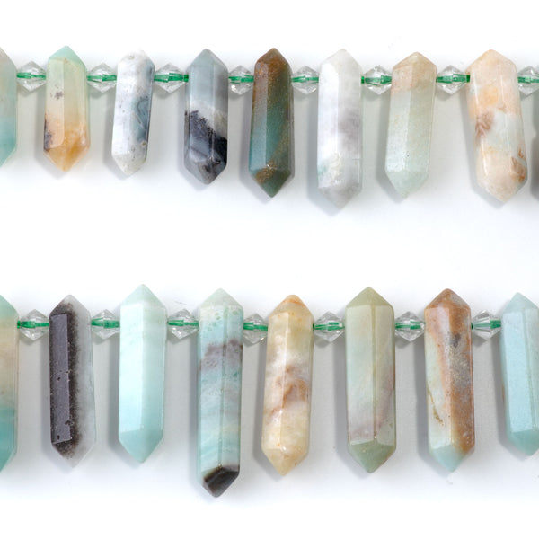 Black Gold Amazonite 12x25-40mm Graduated Top Drilled Points - 15-16 Inch