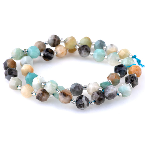Black Gold Amazonite 7x8mm Faceted Round Nugget - 15-16 Inch