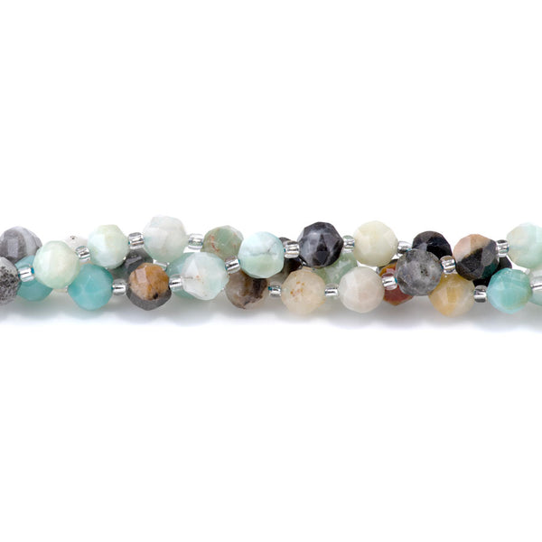 Black Gold Amazonite 7x8mm Faceted Round Nugget - 15-16 Inch