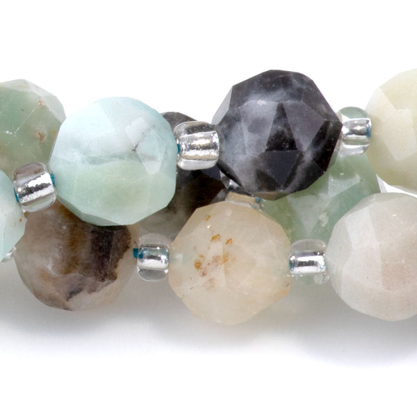 Black Gold Amazonite 7x8mm Faceted Round Nugget - 15-16 Inch