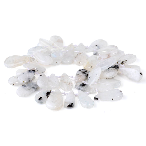 Blue Moonstone with Black Tourmaline 8x15-12x26mm Top Drill Tear Drop - 15-16 Inch