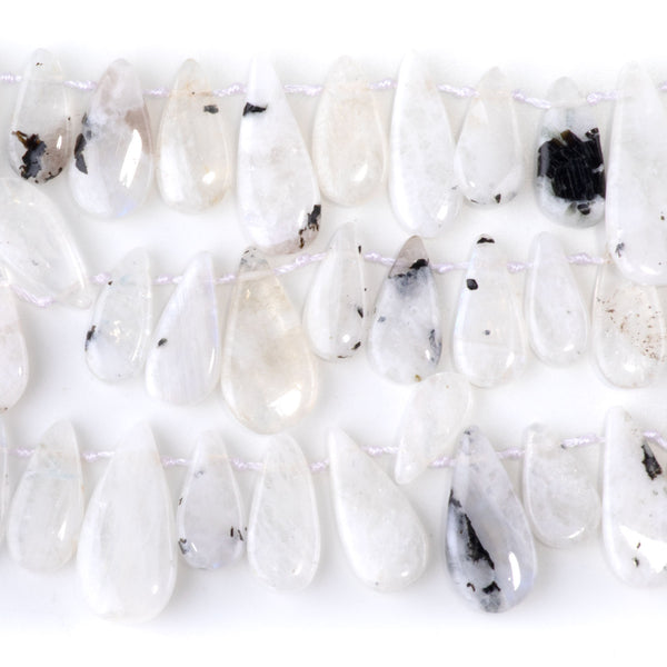 Blue Moonstone with Black Tourmaline 8x15-12x26mm Top Drill Tear Drop - 15-16 Inch
