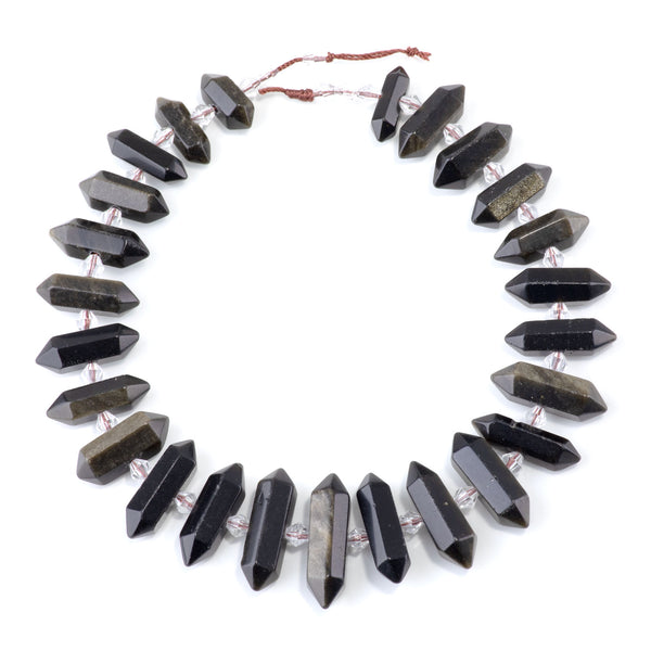Black Obsidian 12x25-40mm Graduated Side Drilled Points - 15-16 Inch
