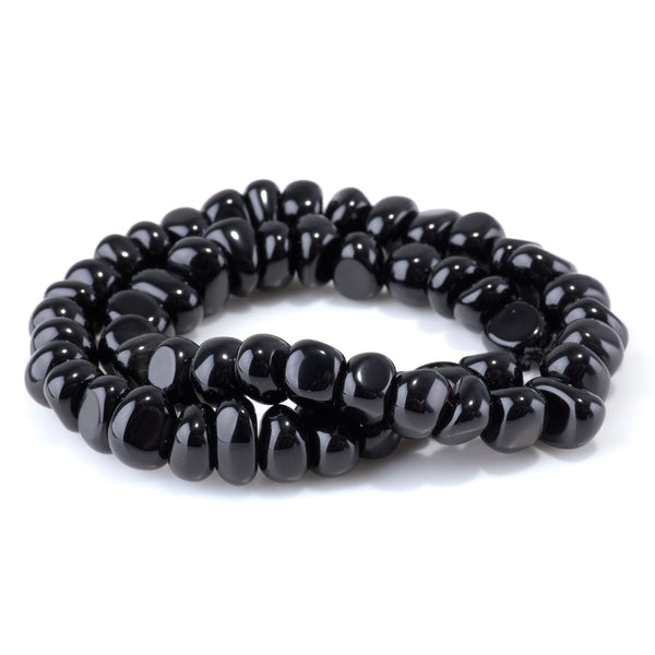 Black Obsidian 8x10-9x13mm Side Drilled Pebble - 15-16 Inch
