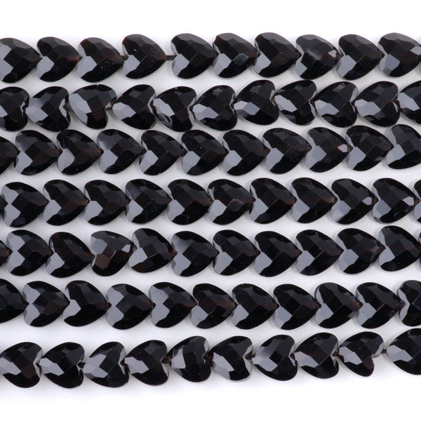 Black Obsidian 8mm Faceted Puff Heart - 15-16 Inch