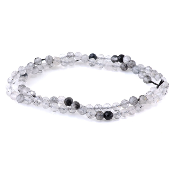 Black Rutilated Quartz 4mm Micofaceted Round - 15-16 Inch
