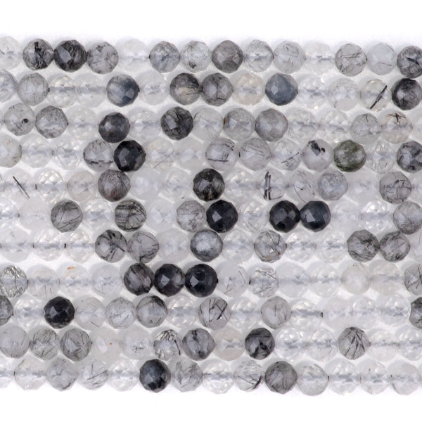 Black Rutilated Quartz 4mm Micofaceted Round - 15-16 Inch