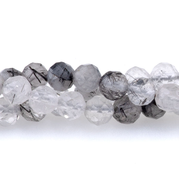 Black Rutilated Quartz 4mm Micofaceted Round - 15-16 Inch