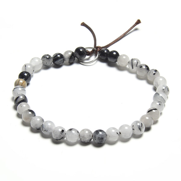Black Rutilated Quartz 6mm Large Hole Round - 8 Inch