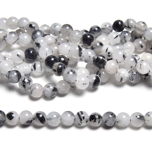 Black Rutilated Quartz 6mm Large Hole Round - 8 Inch
