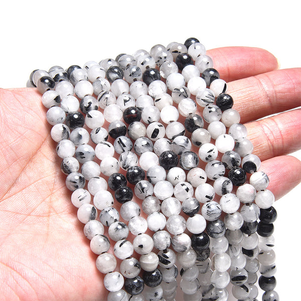 Black Rutilated Quartz 6mm Large Hole Round - 8 Inch