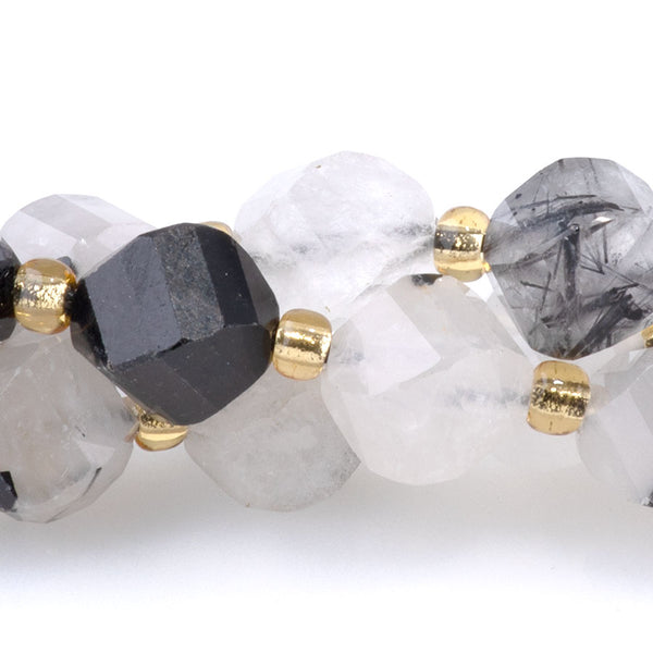 Black Rutilated Quartz 7x8mm Faceted Swirl Oval - 15-16 Inch