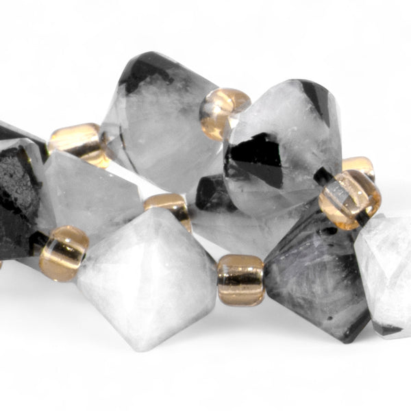 Black Rutilated Quartz 8mm Faceted Bicone - 15-16 Inch