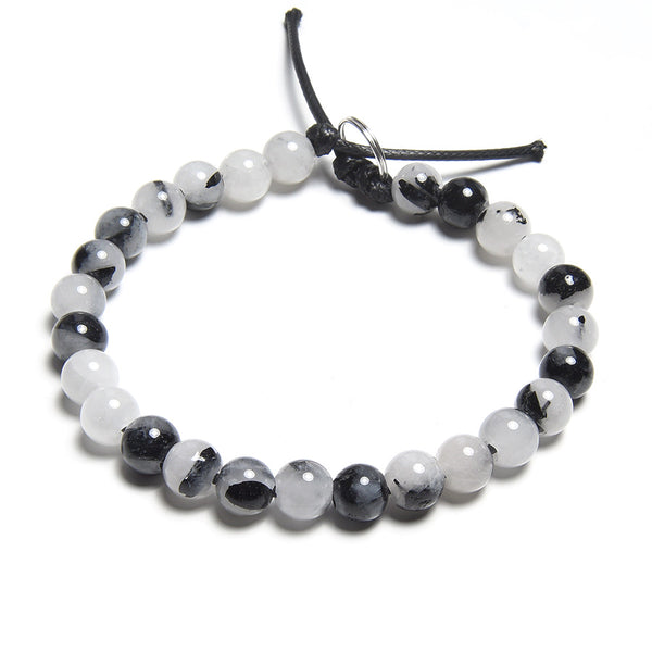 Black Rutilated Quartz 8mm Large Hole Round - 8 Inch