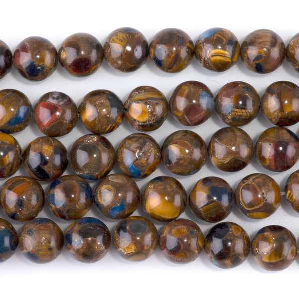 Bronzite, Tiger Eye, & Lapis 12mm Compressed Round - 15-16 Inch