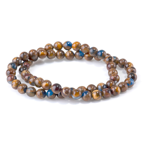 Bronzite, Tiger Eye, & Lapis 6mm Compressed Round - 15-16 Inch