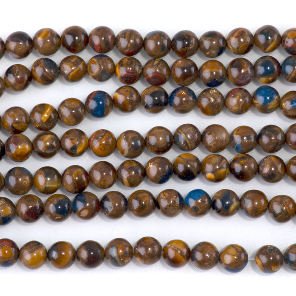 Bronzite, Tiger Eye, & Lapis 6mm Compressed Round - 15-16 Inch
