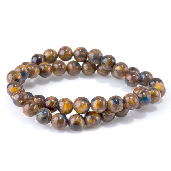 Bronzite, Tiger Eye, & Lapis 8mm Compressed Round - 15-16 Inch