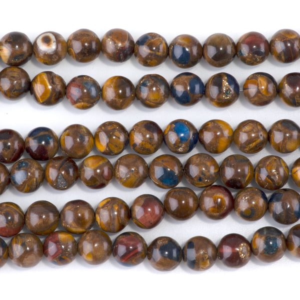 Bronzite, Tiger Eye, & Lapis 8mm Compressed Round - 15-16 Inch