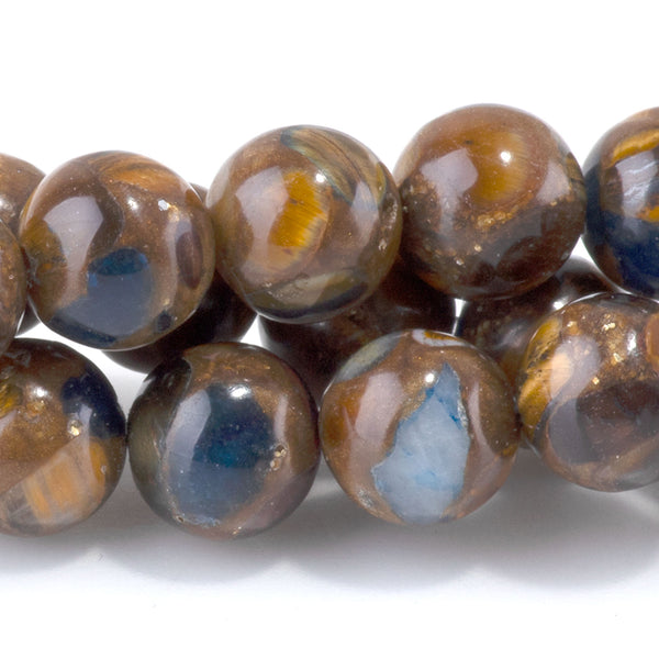 Bronzite, Tiger Eye, & Lapis 8mm Compressed Round - 15-16 Inch