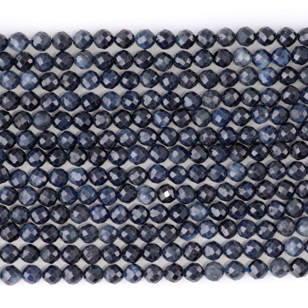 Dark Blue Sapphire 4mm Microfaceted Round A Grade - 15-16 Inch