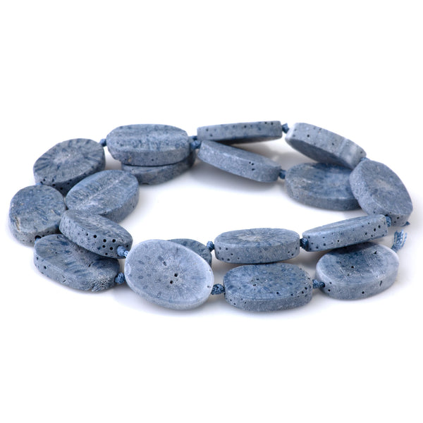 Blue Sponge Coral 14x20-14x25mm Flat Oval - 15-16 Inch