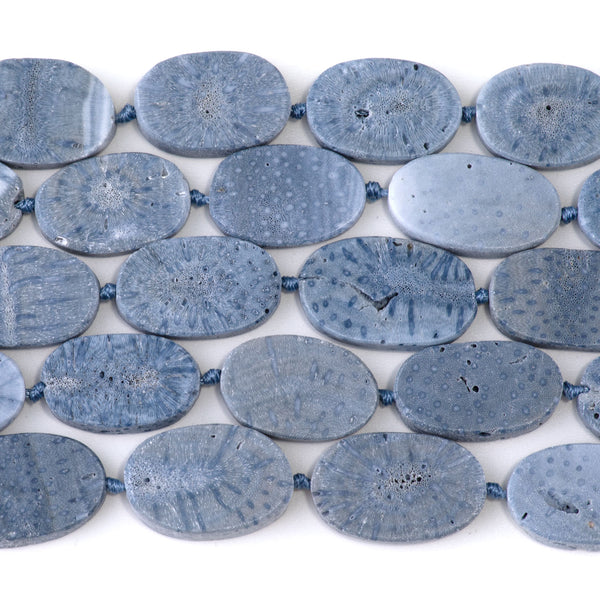 Blue Sponge Coral 14x20-14x25mm Flat Oval - 15-16 Inch