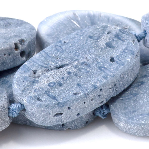 Blue Sponge Coral 14x20-14x25mm Flat Oval - 15-16 Inch