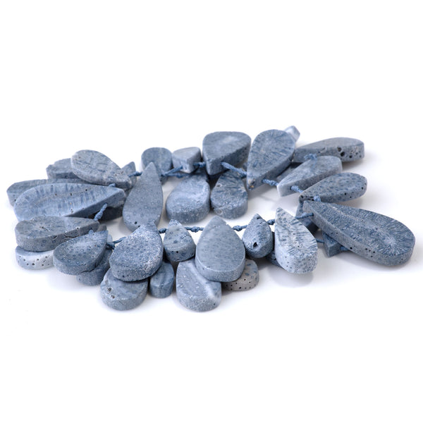Blue Sponge Coral 8x18-16x36mm Top Drill Flat Tear Drop - 15-16 Inch