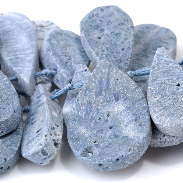 Blue Sponge Coral 8x18-16x36mm Top Drill Flat Tear Drop - 15-16 Inch