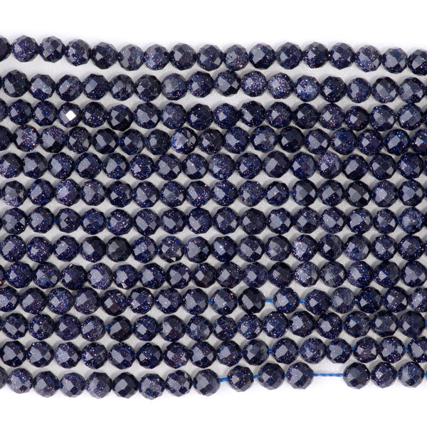 Blue Goldstone 4mm Microfaceted Round - 15-16 Inch