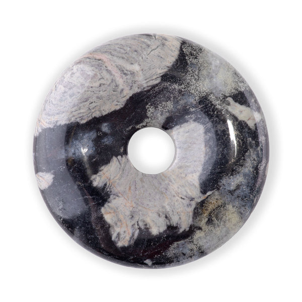 Black Silver Leaf Jasper 40mm Donut Pendant