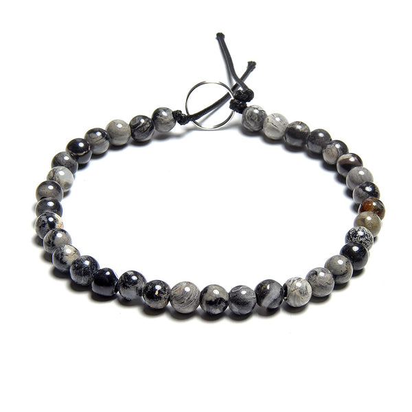 Black Silver Leaf Jasper 6mm Large Hole Round - 8 Inch