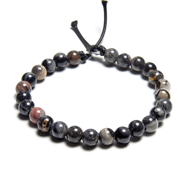 Black Silver Leaf Jasper 8mm Large Hole Round - 8 Inch