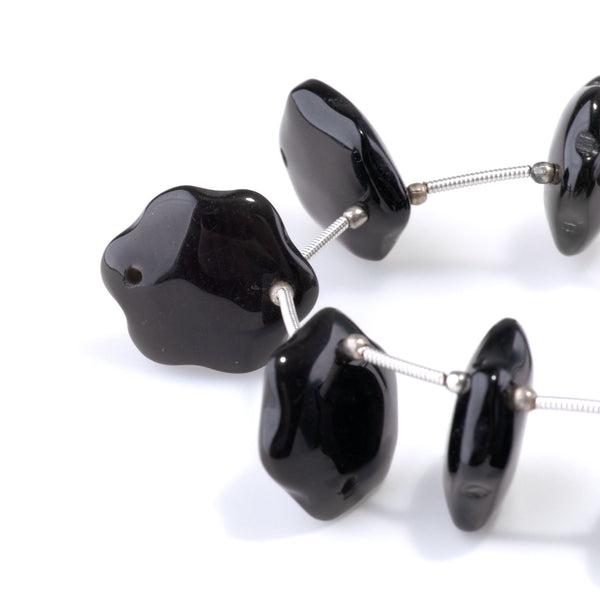 Black Spinel 15-20mm Double Drill Puff Hexagon - 8 Inch