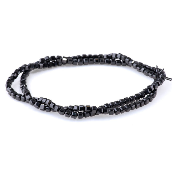 Black Spinel 3mm Table Cut Cube A Grade Bead - 15-16 Inch