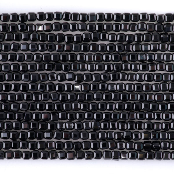 Black Spinel 3mm Table Cut Cube A Grade Bead - 15-16 Inch